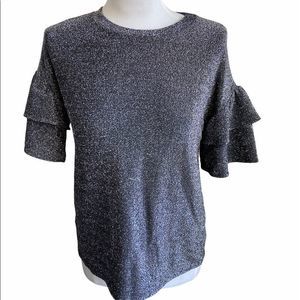 Michael Michael Kors  Black/Silver Metallic Tiered Short Sleeve Top SP‎